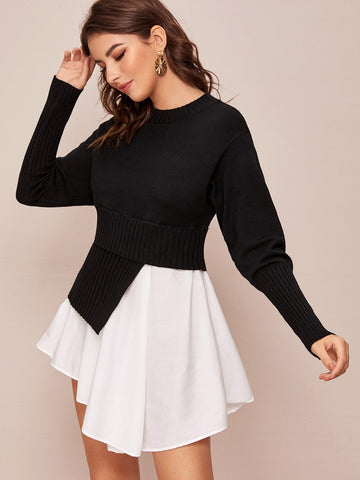 Two Tone Spliced Jumper Dress