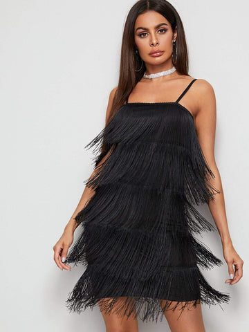 Tiered Layer Fringe Cami Dress