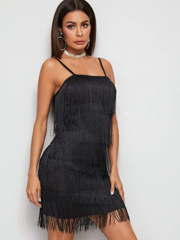 Tiered Layer Fringe Cami Dress