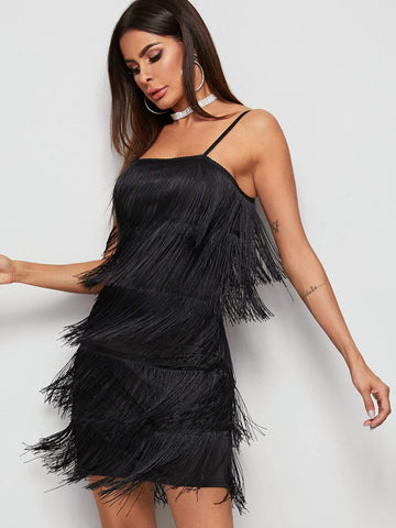 Tiered Layer Fringe Cami Dress