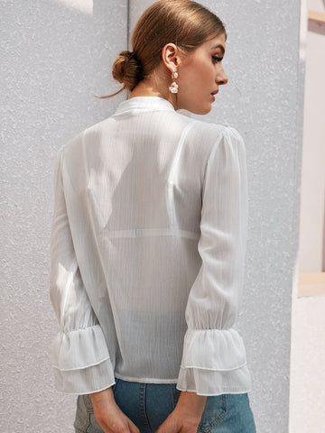Flounce Sleeve Tiered Layer Chiffon Blouse