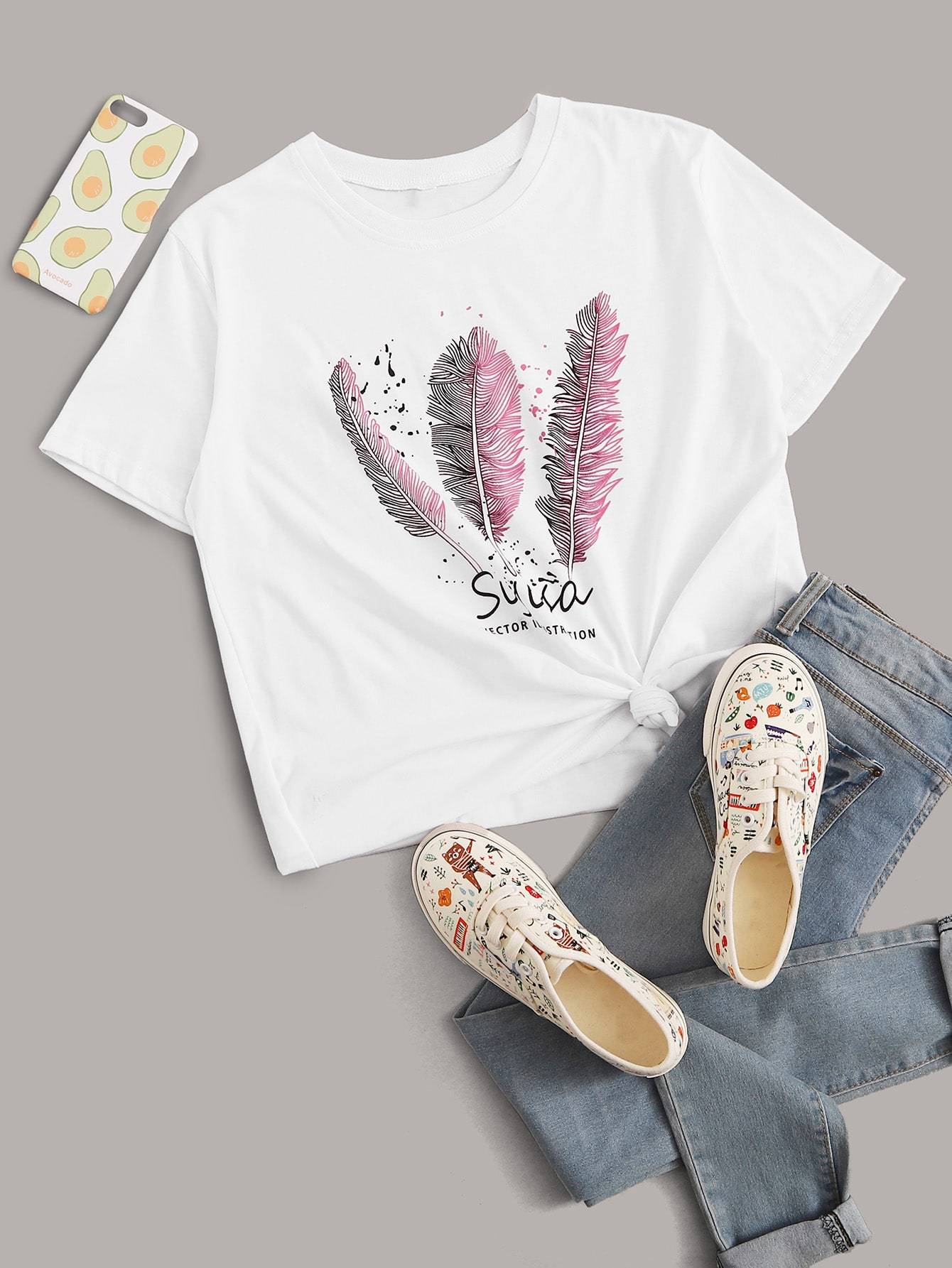 Feather & Letter Graphic Tee