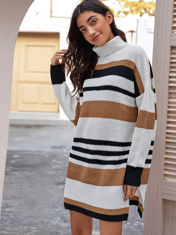 Striped Oversized Jumper Dress Without Belt