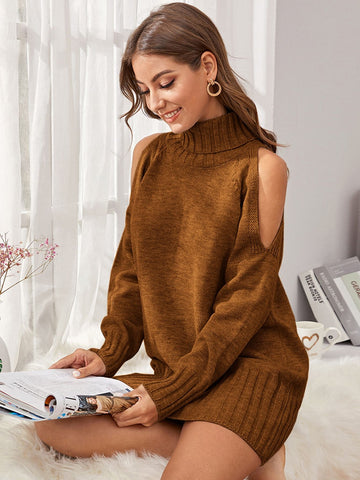 Cold Shoulder Turtleneck Jumper Dress