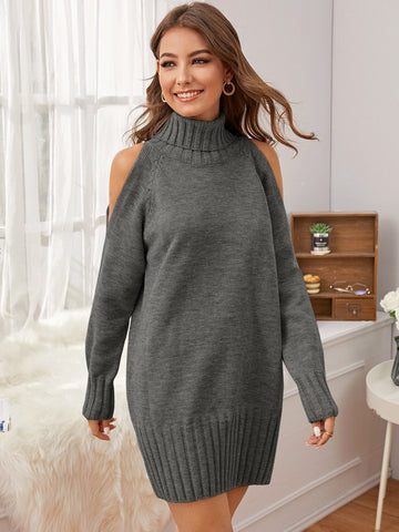 Cold Shoulder Turtleneck Jumper Dress