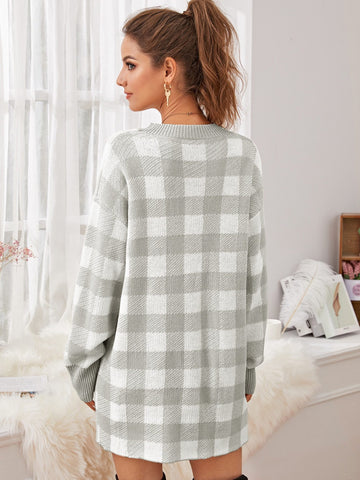 Drop Shoulder Buffalo Plaid Jumper Dress