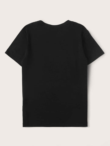 Letter & Graphic Round Neck Tee