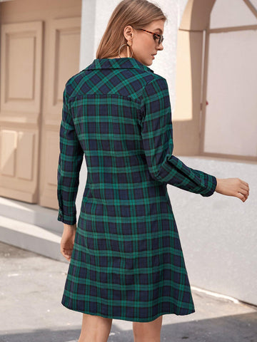 Tartan Plaid Self Tie Shirt Dress