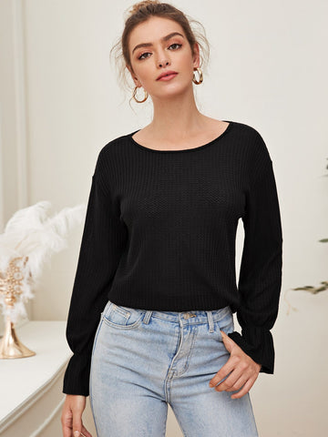 Flounce Sleeve Drop Shoulder Tee