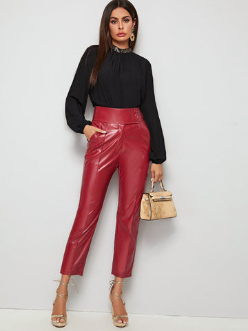 Mock Neck Blouson Sleeve Ruched Blouse