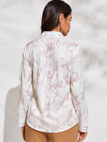 All Over Letter Graphic Blouse