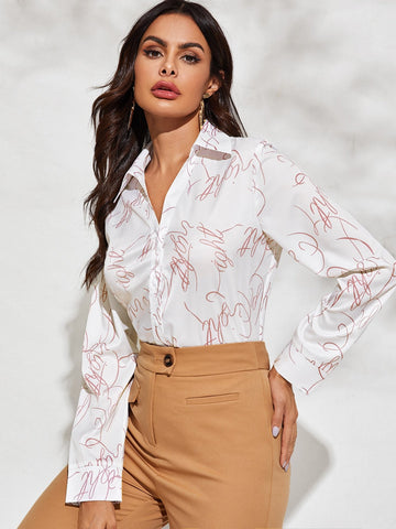 All Over Letter Graphic Blouse