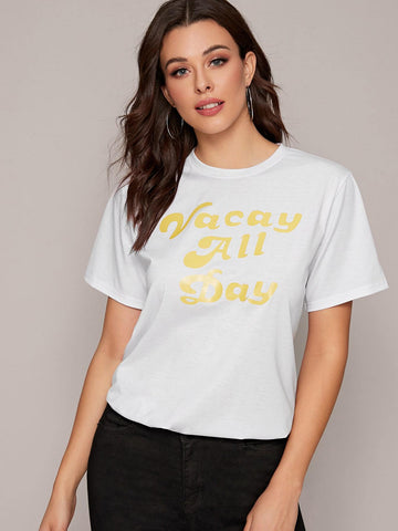 Letter Graphic Round Neck Tee