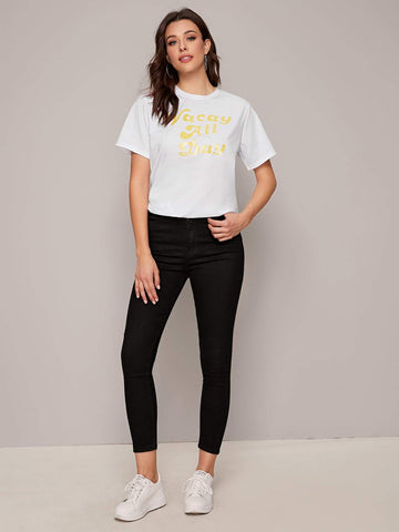 Letter Graphic Round Neck Tee