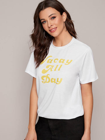 Letter Graphic Round Neck Tee