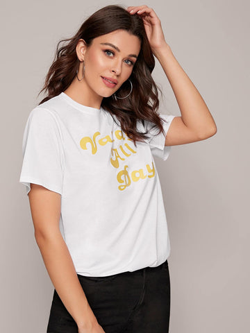 Letter Graphic Round Neck Tee