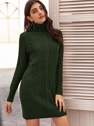 Cable Knit Turtleneck Jumper Dress Without Belt