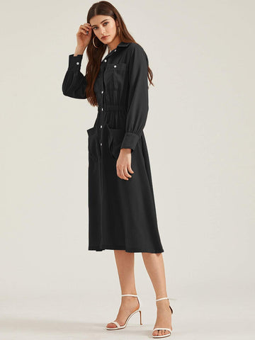 Dual Pocket Button Through Shirt Dress