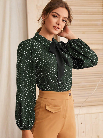 Tie Neck Polka Dot Blouse