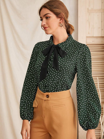 Tie Neck Polka Dot Blouse