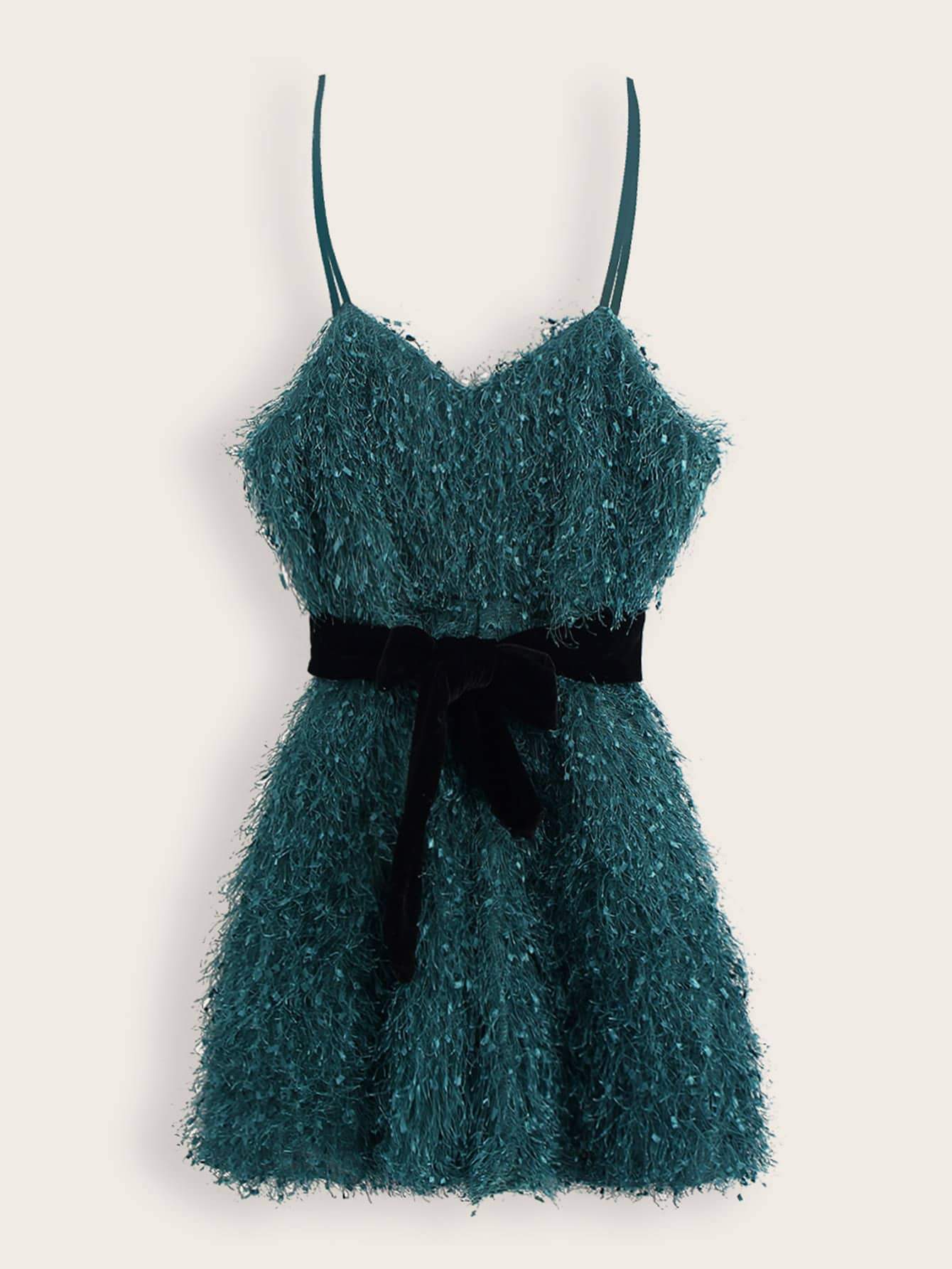 Self Tie Shaggy Mini Cami Dress