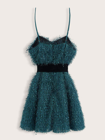 Self Tie Shaggy Mini Cami Dress