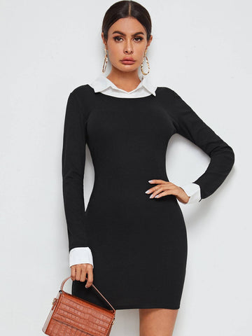 Contrast Collar Colourblock Bodycon Dress