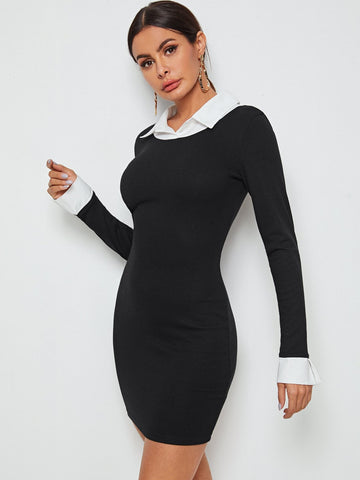 Contrast Collar Colourblock Bodycon Dress
