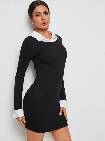 Contrast Collar Colourblock Bodycon Dress