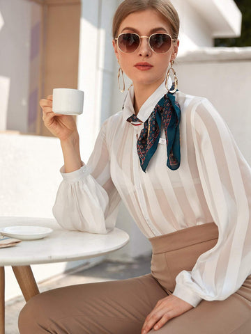 Sheer Satin Blouse Without Skinny Scarf