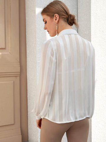 Sheer Satin Blouse Without Skinny Scarf