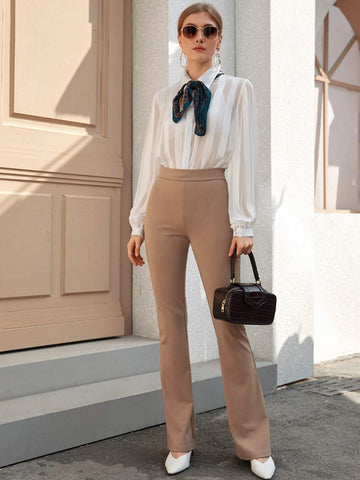 Sheer Satin Blouse Without Skinny Scarf