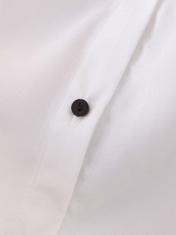 Tie Neck Button Up Pleated Trim Blouse