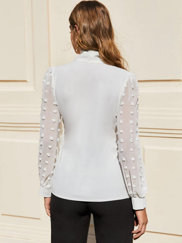 Tie Neck Swiss Dot Blouse