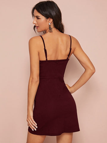 Mixed Media Ruched Wrap Cami Dress