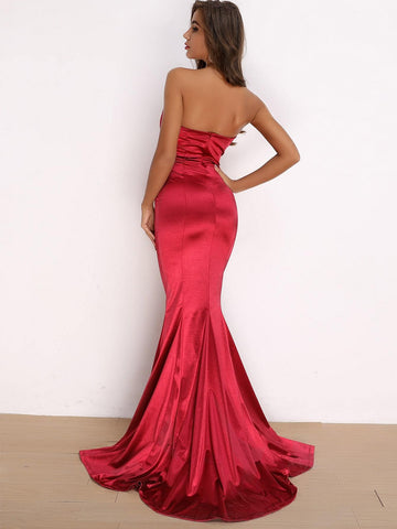 Joyfunear Fishtail Hem Satin Tube Dress