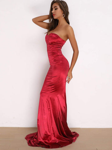 Joyfunear Fishtail Hem Satin Tube Dress