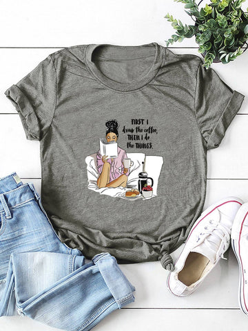 Slogan And Figure Print Tee