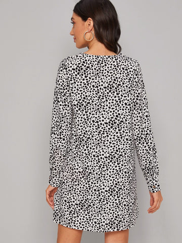 Button Front Dalmatian Print Dress