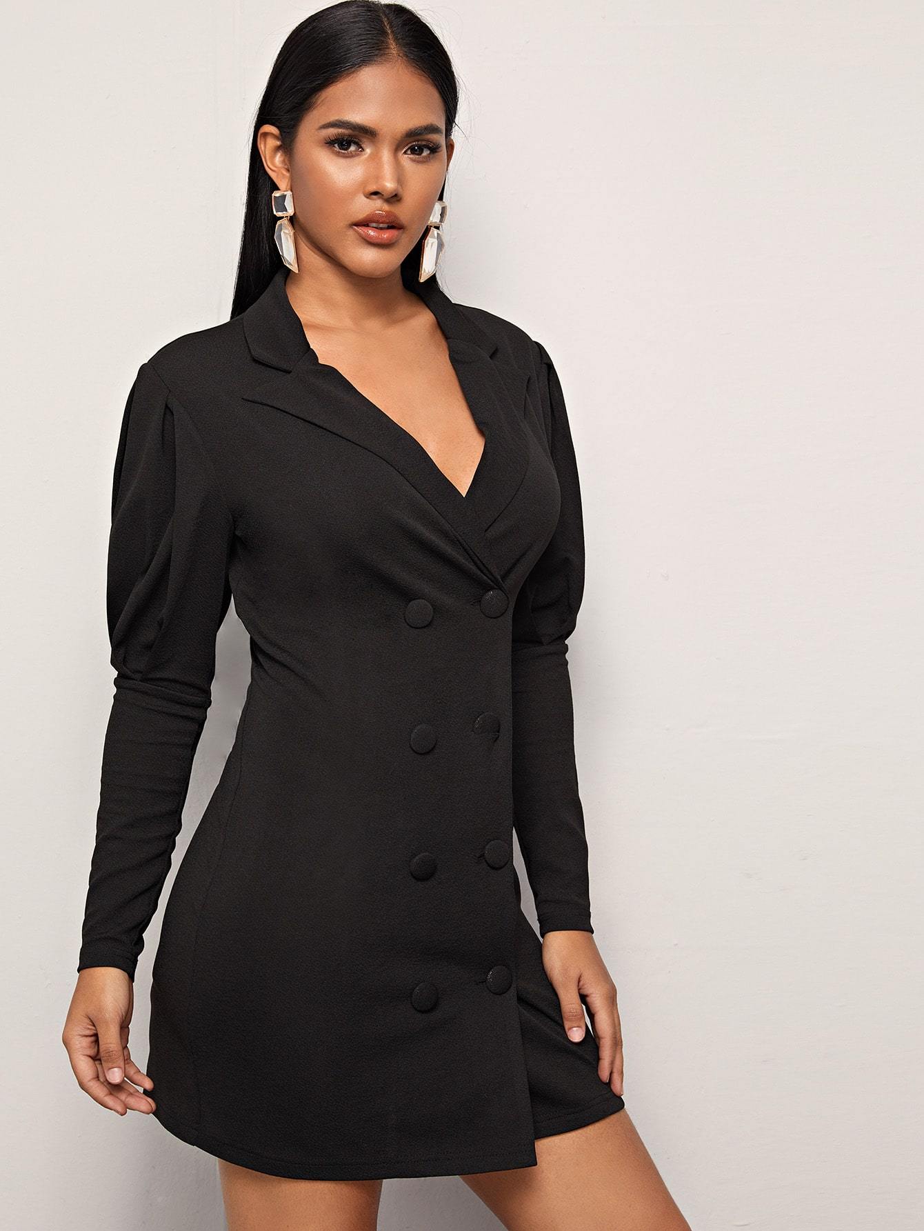 Double Button Gigot Sleeve Blazer Dress