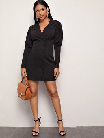 Double Button Gigot Sleeve Blazer Dress