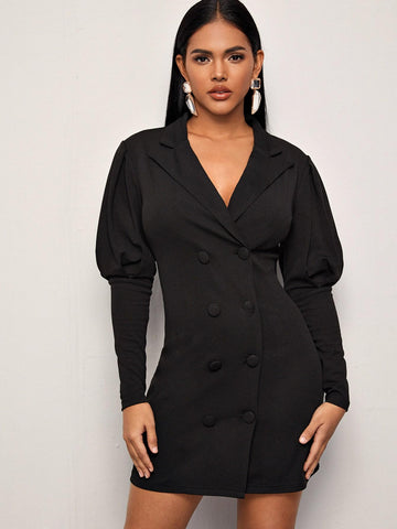 Double Button Gigot Sleeve Blazer Dress