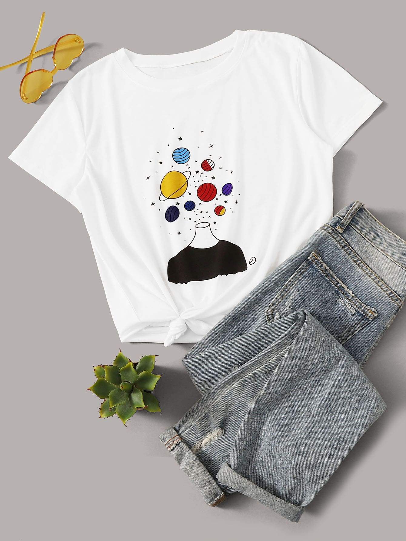 Galaxy And Graphic Print Tee