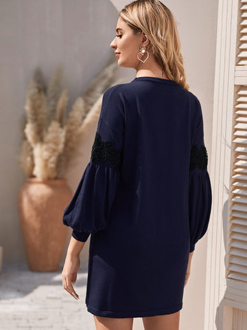 Blouson Sleeve Appliques Detail Jumper Dress