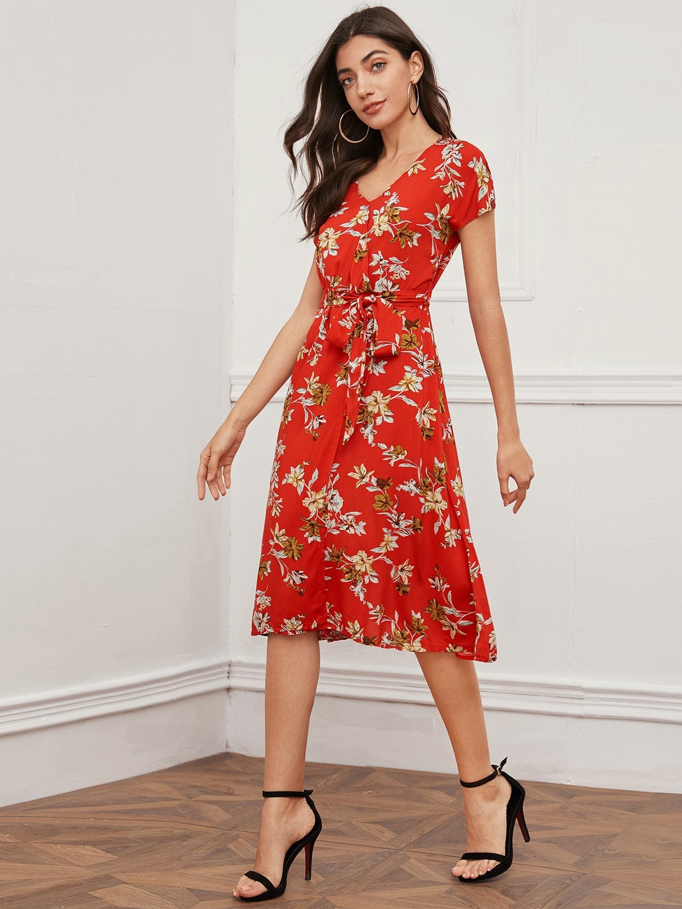 Floral Print Belted Dress