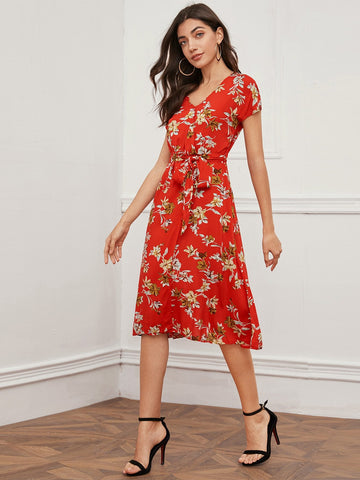 Floral Print Belted Dress