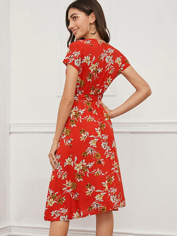 Floral Print Belted Dress