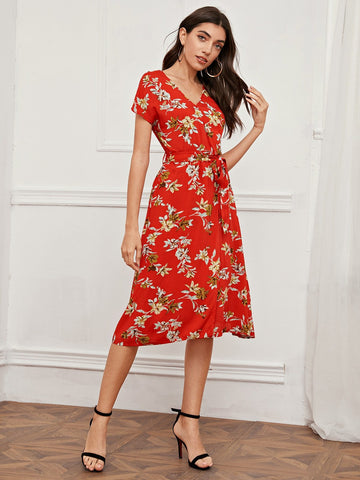 Floral Print Belted Dress