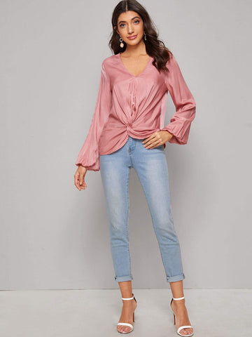 Bishop Sleeve Twist Front Top