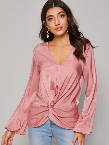Bishop Sleeve Twist Front Top
